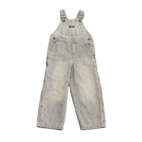 Oshkosh Vintage 5T Hickory Stripe Denim Vestbak Overalls Farm Ranch Faded - Picture 1 of 6